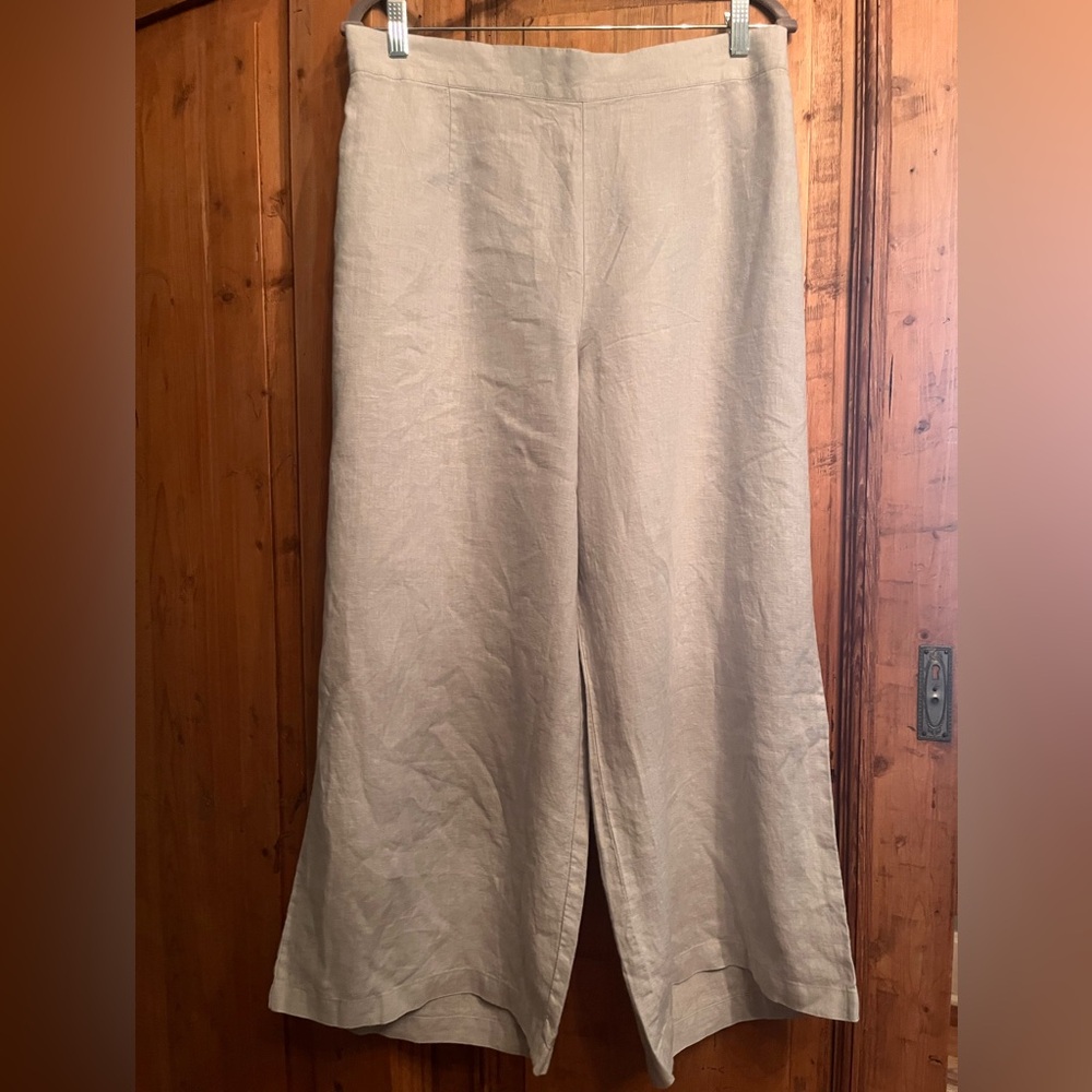FLAX Women's Tan Linen Wide-Leg Pants…NWOT / Size M